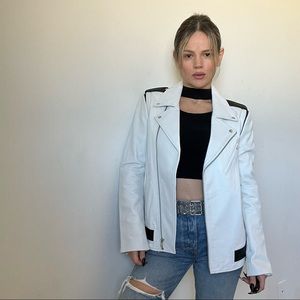 Veda convertible leather biker jacket in White